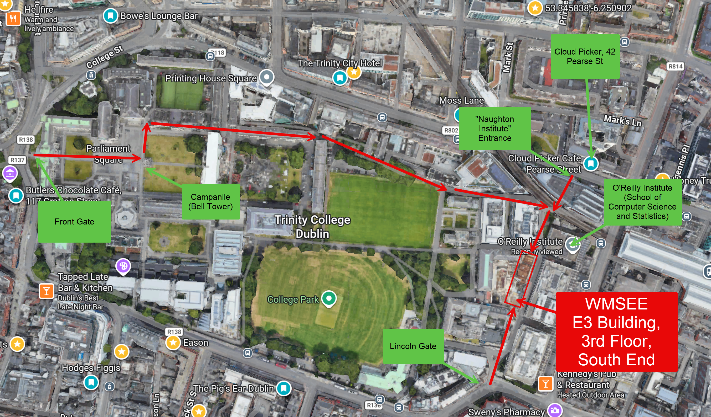 Location of WMSEE 2026 on Trinity College Dublin Campus
